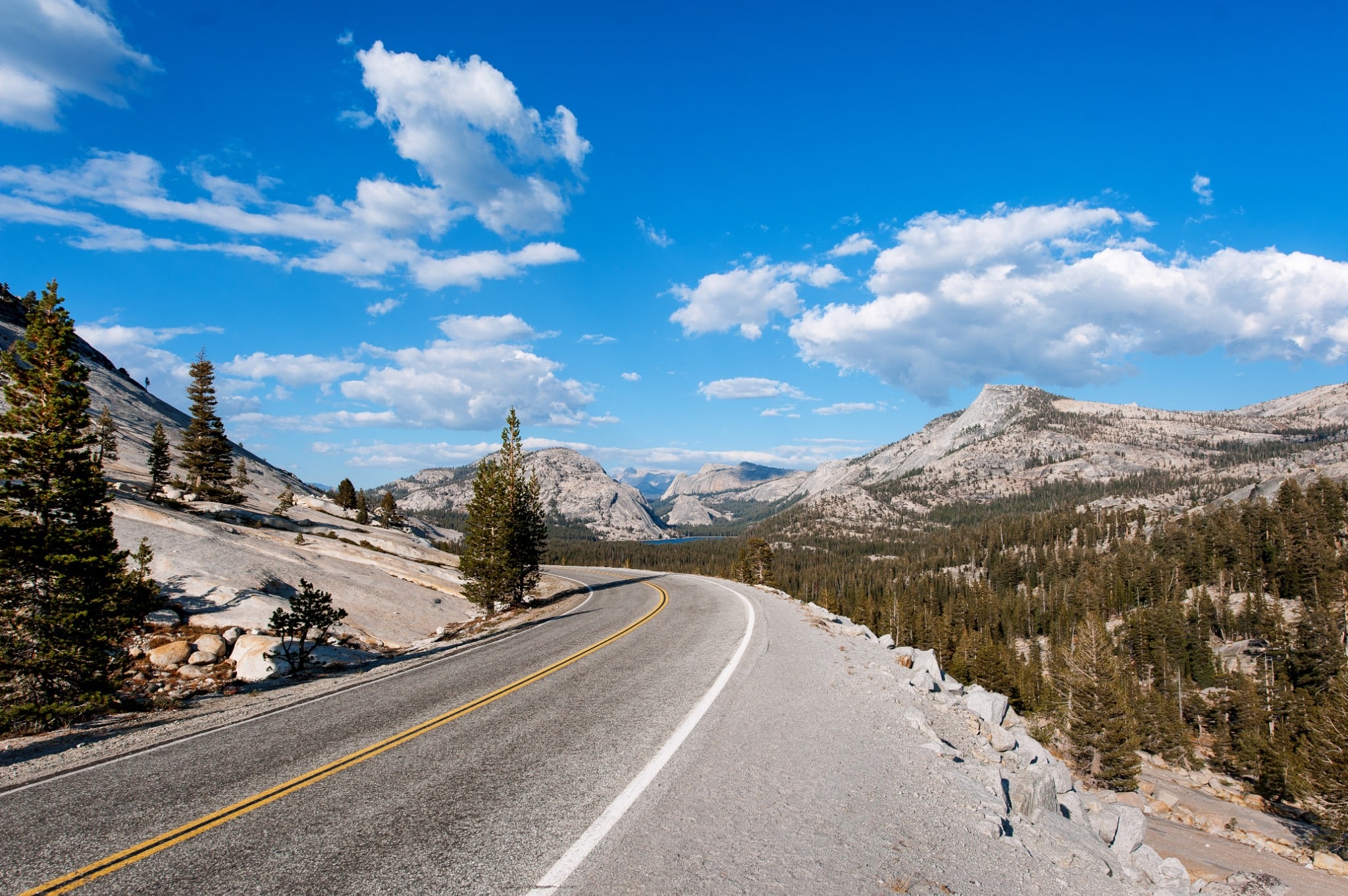 Bochtige bergweg in Yosemite National Park